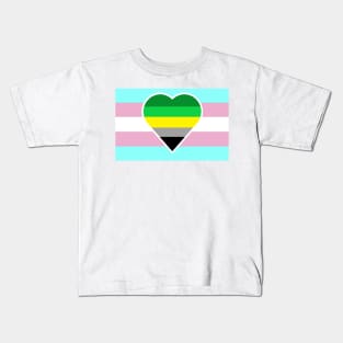 Transgender Pride Flag with Aromantic Heart (Yellow-Stripe Variant) Kids T-Shirt